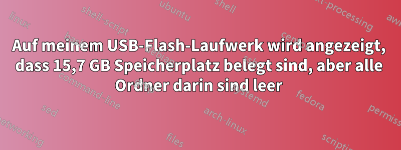 Auf meinem USB-Flash-Laufwerk wird angezeigt, dass 15,7 GB Speicherplatz belegt sind, aber alle Ordner darin sind leer