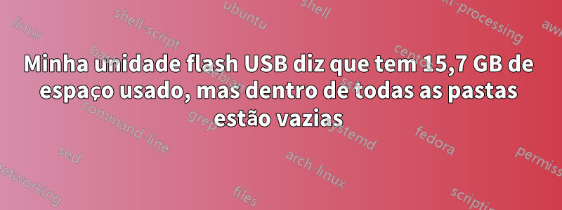 Minha unidade flash USB diz que tem 15,7 GB de espaço usado, mas dentro de todas as pastas estão vazias