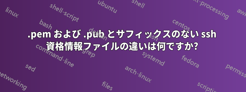 .pem および .pub とサフィックスのない ssh 資格情報ファイルの違いは何ですか?