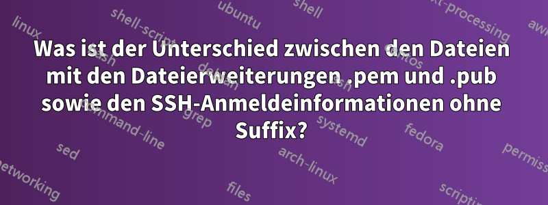 Was ist der Unterschied zwischen den Dateien mit den Dateierweiterungen .pem und .pub sowie den SSH-Anmeldeinformationen ohne Suffix?