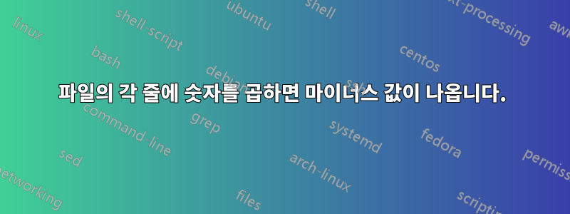 파일의 각 줄에 숫자를 곱하면 마이너스 값이 나옵니다.