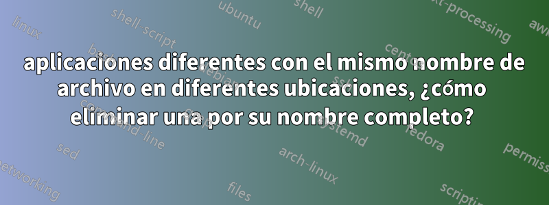 3 aplicaciones diferentes con el mismo nombre de archivo en diferentes ubicaciones, ¿cómo eliminar una por su nombre completo?