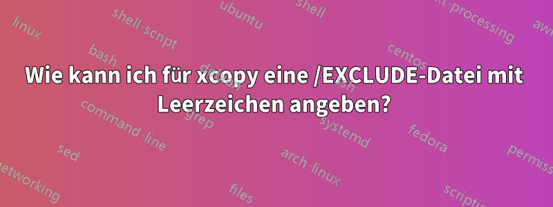 Wie kann ich für xcopy eine /EXCLUDE-Datei mit Leerzeichen angeben?
