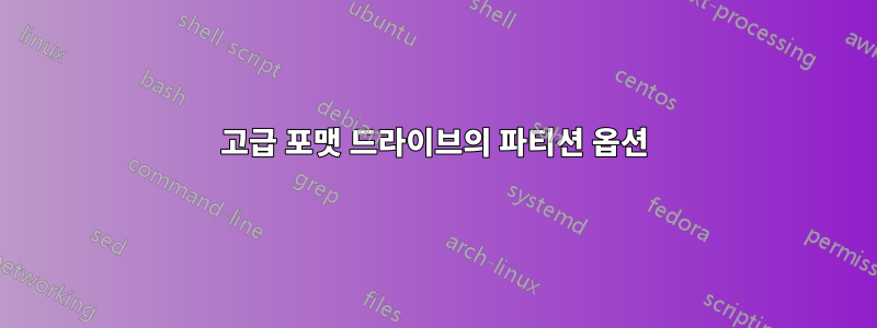 고급 포맷 드라이브의 파티션 옵션