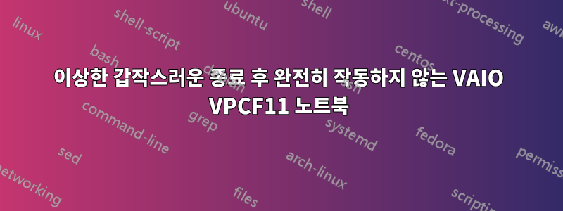 이상한 갑작스러운 종료 후 완전히 작동하지 않는 VAIO VPCF11 노트북