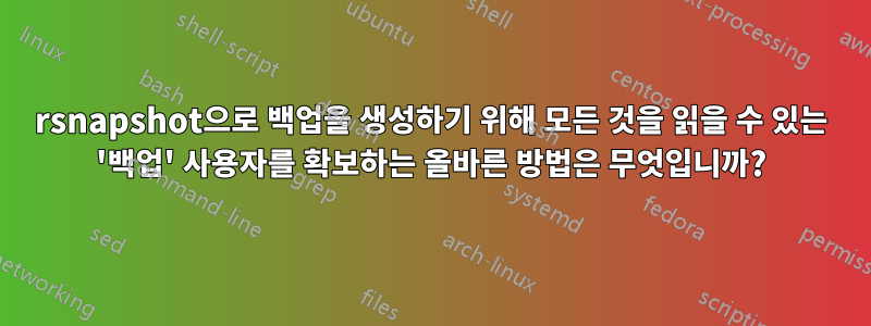 rsnapshot으로 백업을 생성하기 위해 모든 것을 읽을 수 있는 '백업' 사용자를 확보하는 올바른 방법은 무엇입니까?