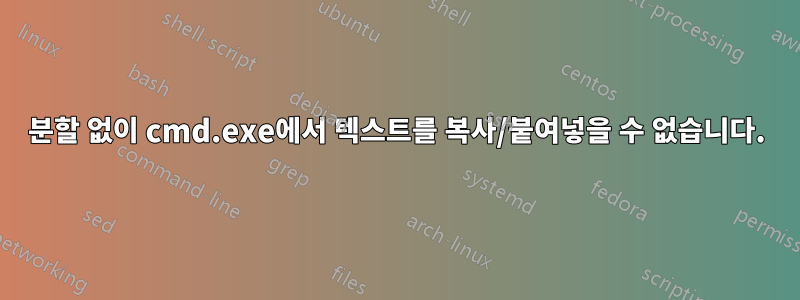 분할 없이 cmd.exe에서 텍스트를 복사/붙여넣을 수 없습니다.