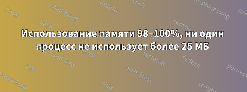 Использование памяти 98–100%, ни один процесс не использует более 25 МБ