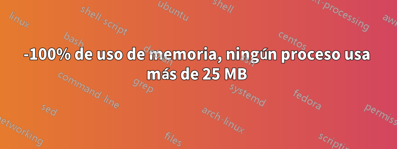 98-100% de uso de memoria, ningún proceso usa más de 25 MB