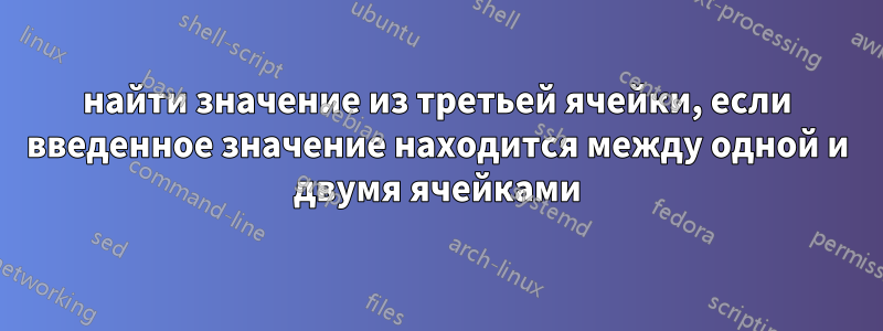 найти значение из третьей ячейки, если введенное значение находится между одной и двумя ячейками