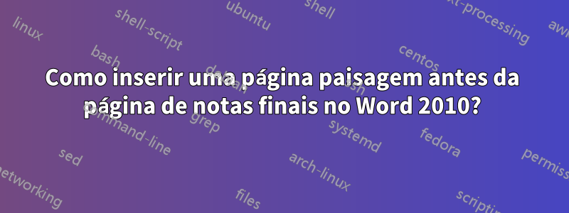 Como inserir uma página paisagem antes da página de notas finais no Word 2010?