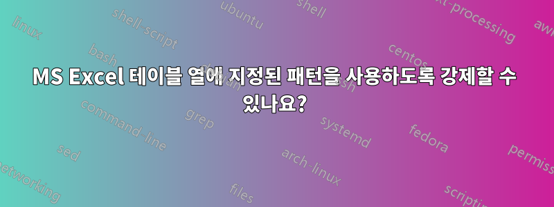 MS Excel 테이블 열에 지정된 패턴을 사용하도록 강제할 수 있나요?