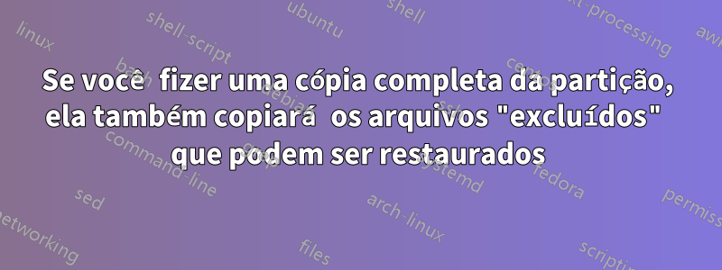 Se você fizer uma cópia completa da partição, ela também copiará os arquivos "excluídos" que podem ser restaurados