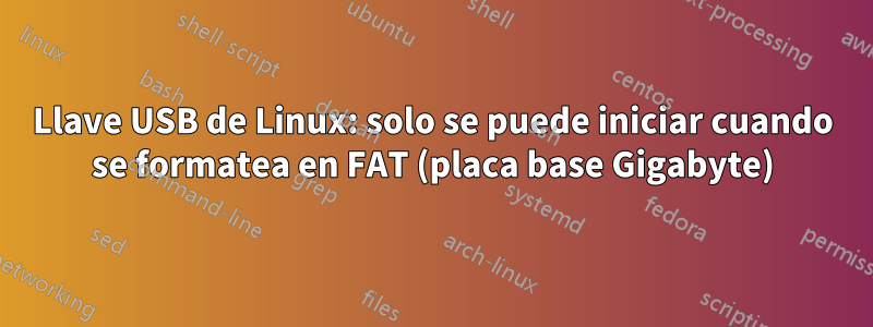 Llave USB de Linux: solo se puede iniciar cuando se formatea en FAT (placa base Gigabyte)