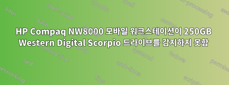 HP Compaq NW8000 모바일 워크스테이션이 250GB Western Digital Scorpio 드라이브를 감지하지 못함