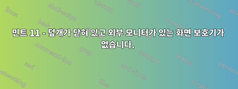민트 11 - 덮개가 닫혀 있고 외부 모니터가 있는 화면 보호기가 없습니다.