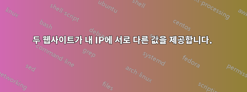 두 웹사이트가 내 IP에 서로 다른 값을 제공합니다.