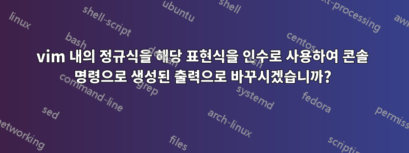 vim 내의 정규식을 해당 표현식을 인수로 사용하여 콘솔 명령으로 생성된 출력으로 바꾸시겠습니까?