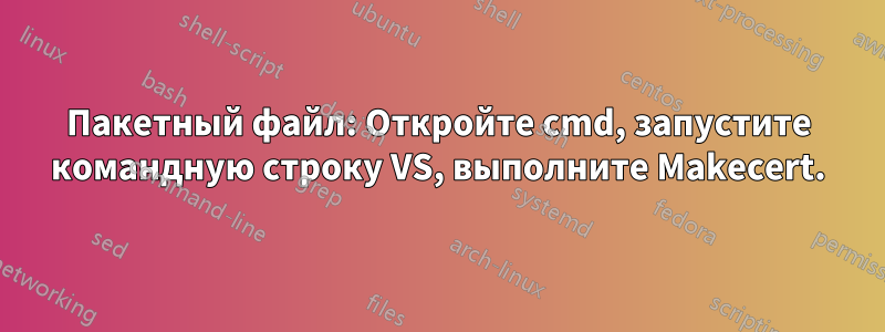 Пакетный файл: Откройте cmd, запустите командную строку VS, выполните Makecert.