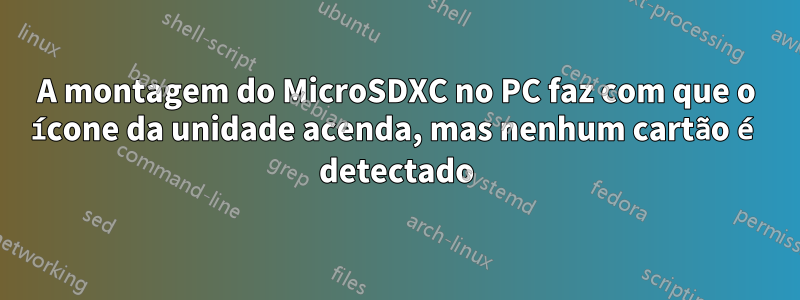 A montagem do MicroSDXC no PC faz com que o ícone da unidade acenda, mas nenhum cartão é detectado