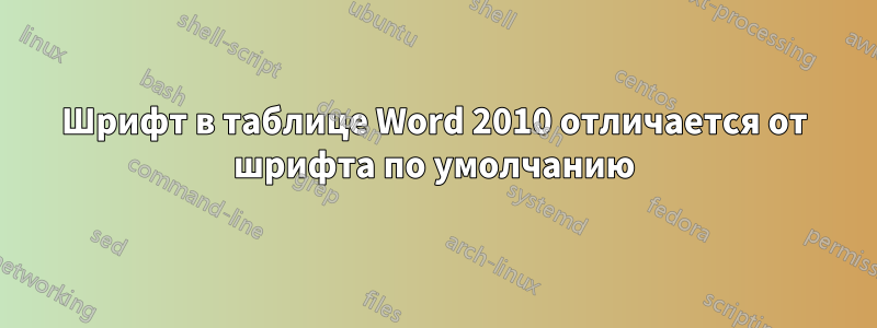 Шрифт в таблице Word 2010 отличается от шрифта по умолчанию