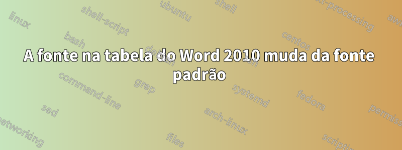 A fonte na tabela do Word 2010 muda da fonte padrão