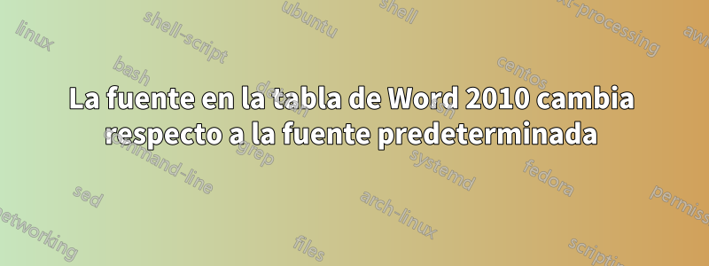 La fuente en la tabla de Word 2010 cambia respecto a la fuente predeterminada