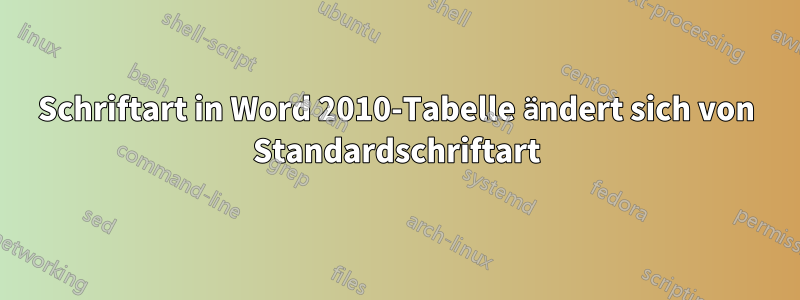 Schriftart in Word 2010-Tabelle ändert sich von Standardschriftart