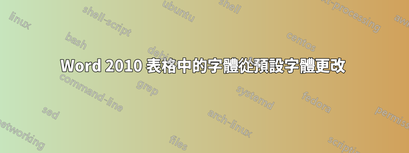 Word 2010 表格中的字體從預設字體更改