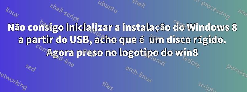 Não consigo inicializar a instalação do Windows 8 a partir do USB, acho que é um disco rígido. Agora preso no logotipo do win8