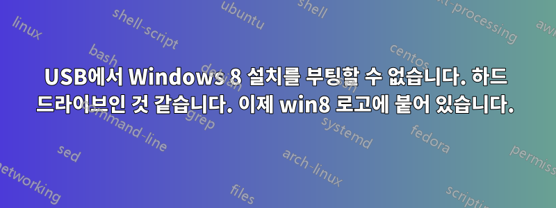 USB에서 Windows 8 설치를 부팅할 수 없습니다. 하드 드라이브인 것 같습니다. 이제 win8 로고에 붙어 있습니다.