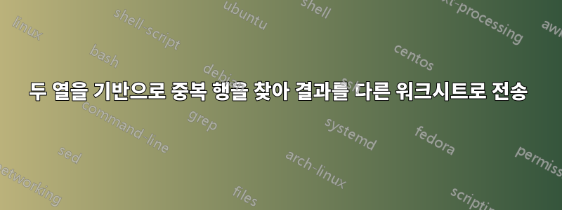 두 열을 기반으로 중복 행을 찾아 결과를 다른 워크시트로 전송