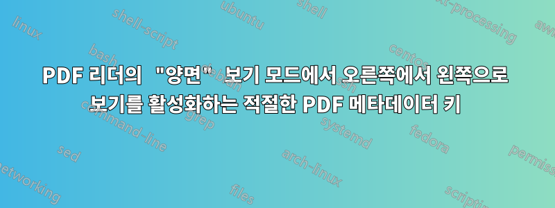 PDF 리더의 "양면" 보기 모드에서 오른쪽에서 왼쪽으로 보기를 활성화하는 적절한 PDF 메타데이터 키