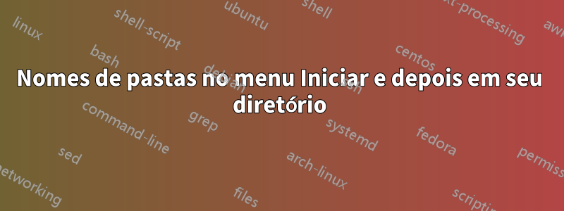 Nomes de pastas no menu Iniciar e depois em seu diretório