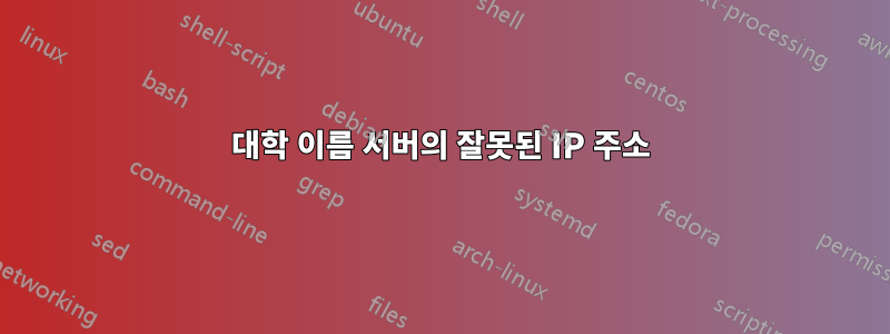 대학 이름 서버의 잘못된 IP 주소