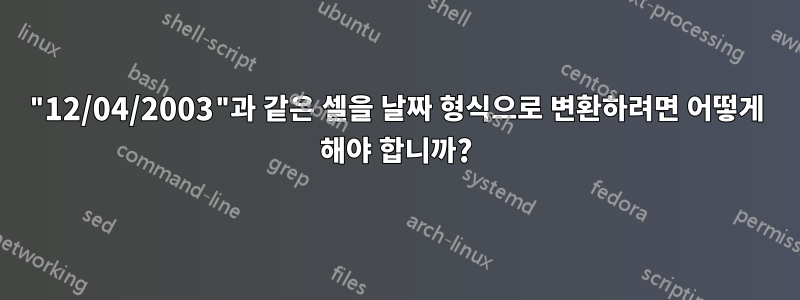"12/04/2003"과 같은 셀을 날짜 형식으로 변환하려면 어떻게 해야 합니까?