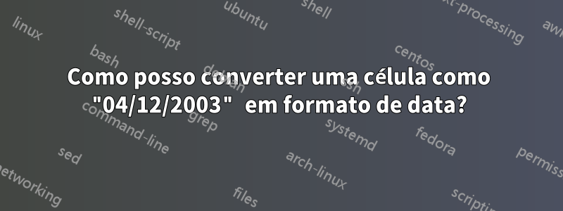Como posso converter uma célula como "04/12/2003" em formato de data?