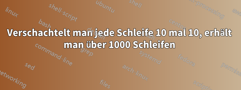 Verschachtelt man jede Schleife 10 mal 10, erhält man über 1000 Schleifen