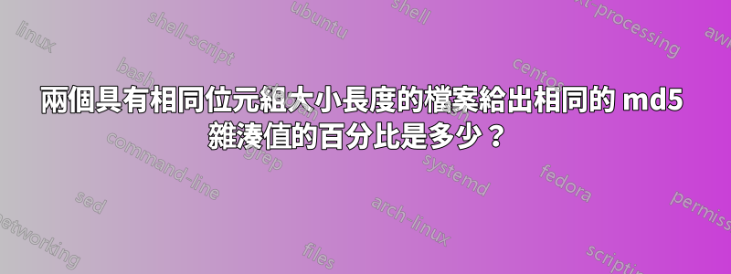 兩個具有相同位元組大小長度的檔案給出相同的 md5 雜湊值的百分比是多少？ 
