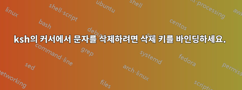 ksh의 커서에서 문자를 삭제하려면 삭제 키를 바인딩하세요.