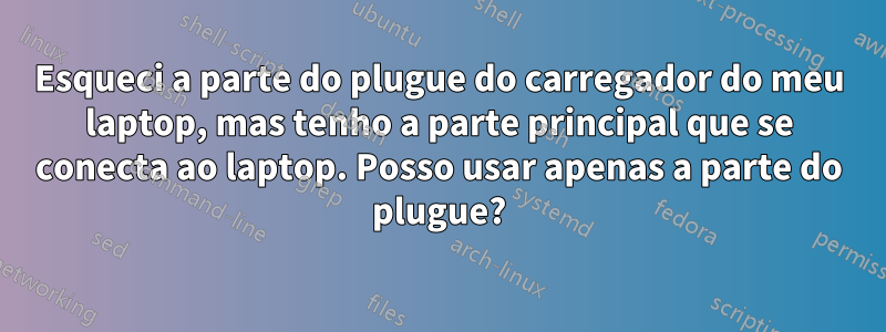 Esqueci a parte do plugue do carregador do meu laptop, mas tenho a parte principal que se conecta ao laptop. Posso usar apenas a parte do plugue?