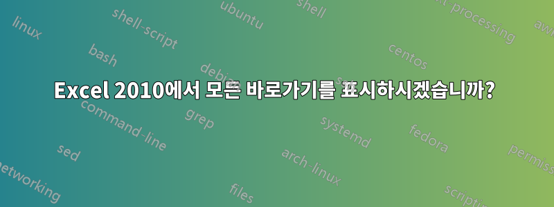 Excel 2010에서 모든 바로가기를 표시하시겠습니까?