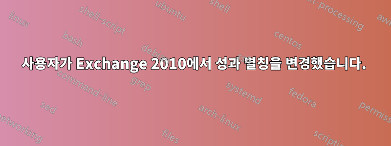 사용자가 Exchange 2010에서 성과 별칭을 변경했습니다.