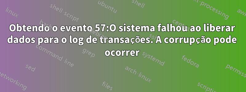 Obtendo o evento 57:O sistema falhou ao liberar dados para o log de transações. A corrupção pode ocorrer