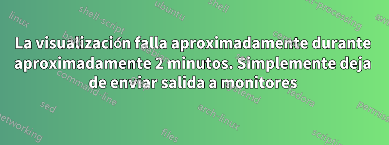 La visualización falla aproximadamente durante aproximadamente 2 minutos. Simplemente deja de enviar salida a monitores