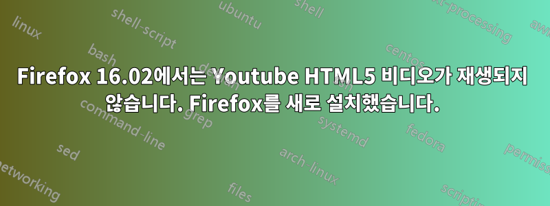 Firefox 16.02에서는 Youtube HTML5 비디오가 재생되지 않습니다. Firefox를 새로 설치했습니다.