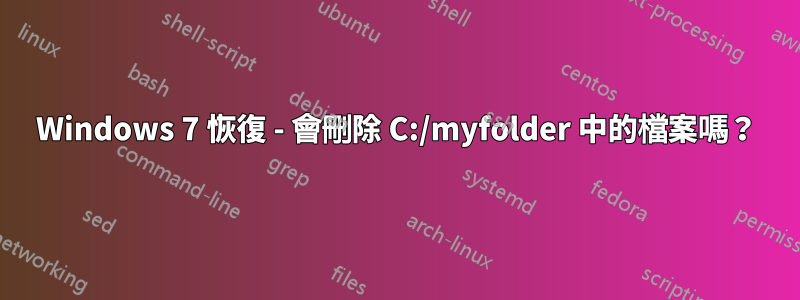 Windows 7 恢復 - 會刪除 C:/myfolder 中的檔案嗎？