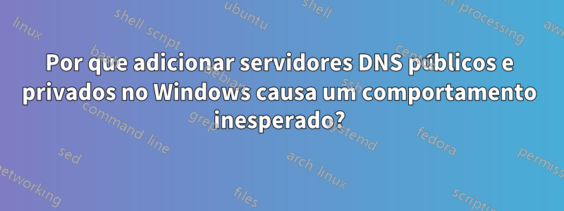 Por que adicionar servidores DNS públicos e privados no Windows causa um comportamento inesperado?