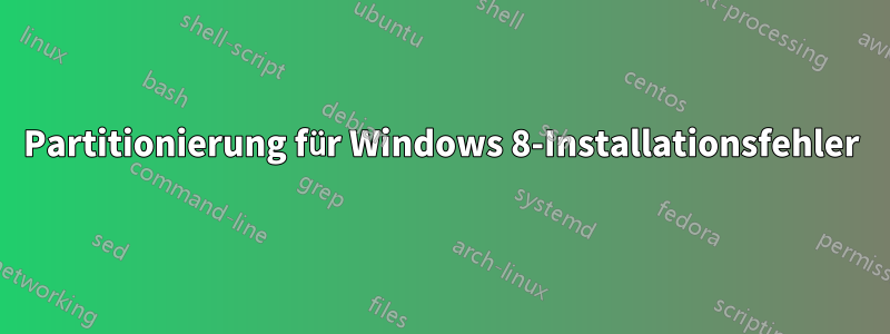 Partitionierung für Windows 8-Installationsfehler