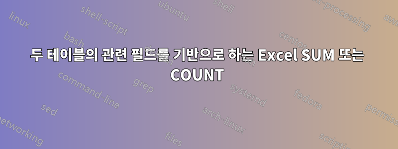 두 테이블의 관련 필드를 기반으로 하는 Excel SUM 또는 COUNT